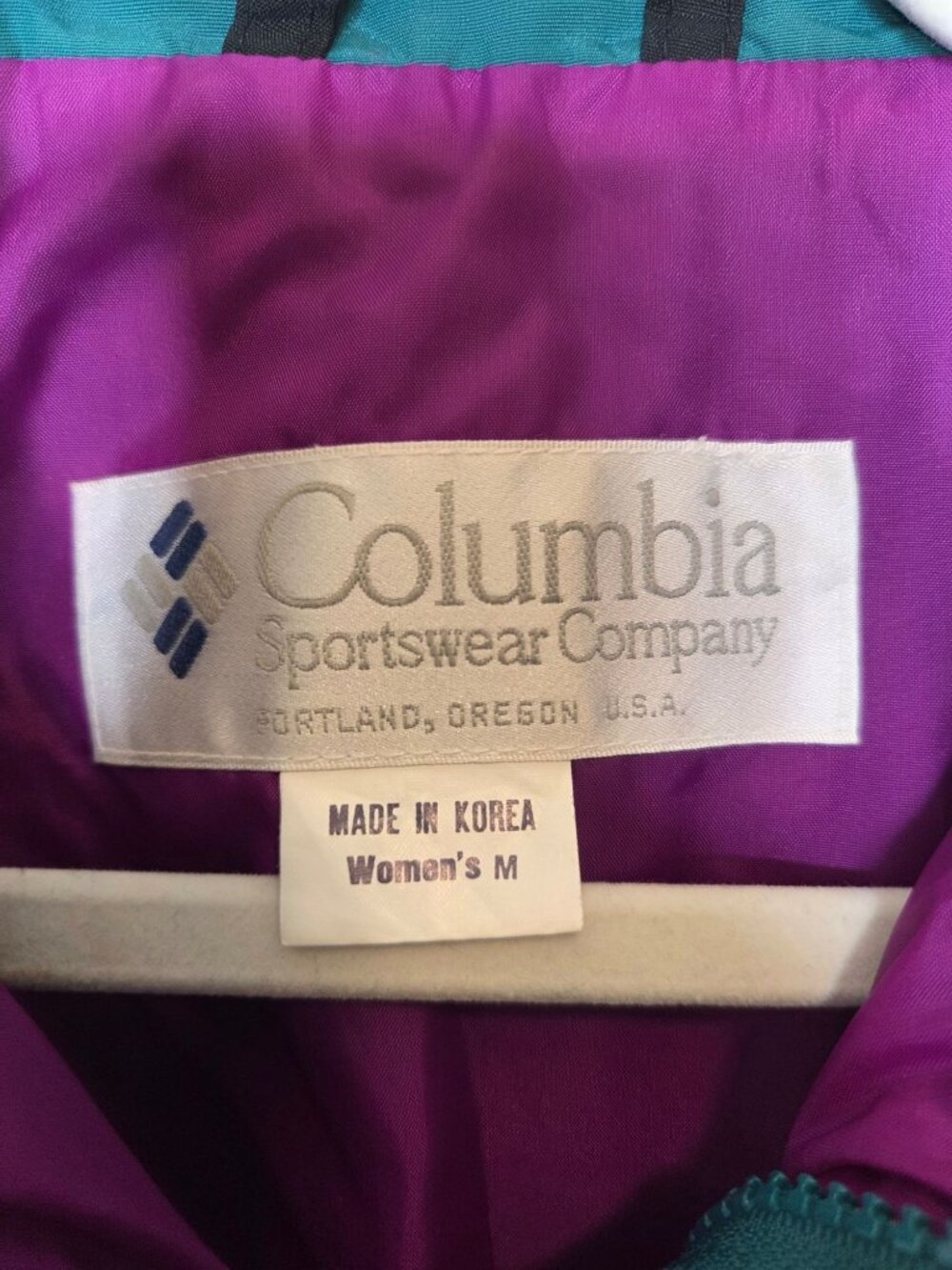 VTG 90's Columbia Womens Ski Jacket M Powder Keg Teal Purple Retro Colorblock - Picture 3 of 12